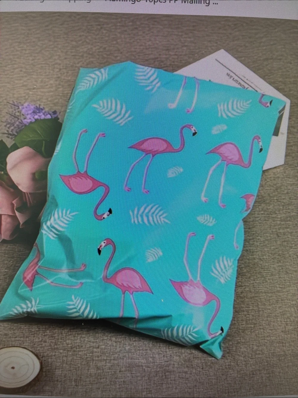 Flamingo Print Turquoise Mailing Bag with Pink Flamingos